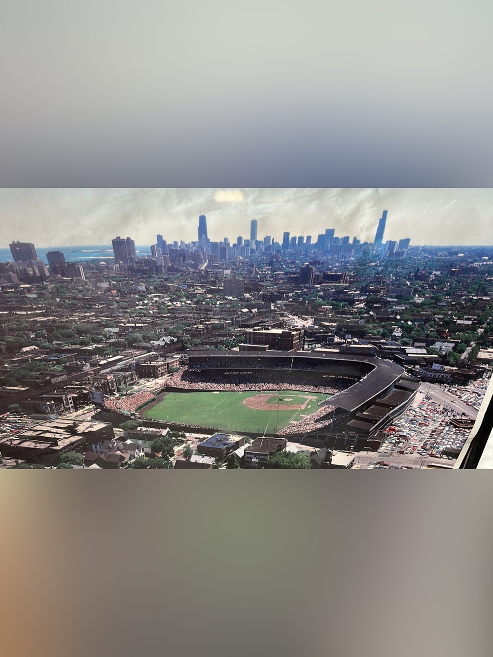 Vintage Chicago Cubs Wrigley Field Aerial View Skyline Marathon Oil Poster, Fram